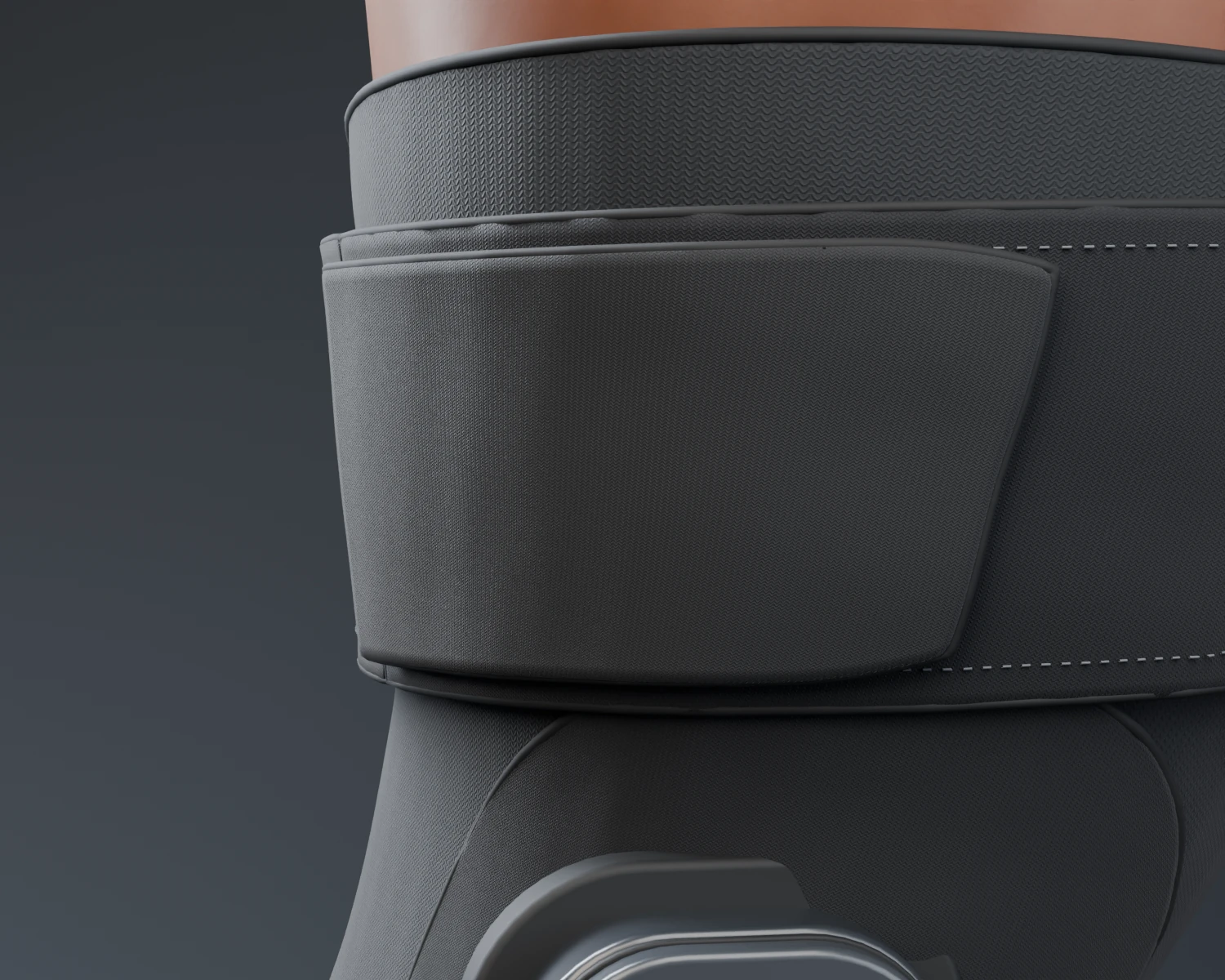 Close view of the sleeve’s knit, stitching and bound edge